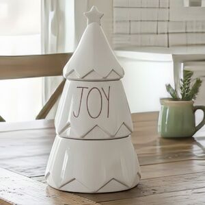 NEW Rae Dunn JOY Christmas Tree Shaped Cookie Jar
